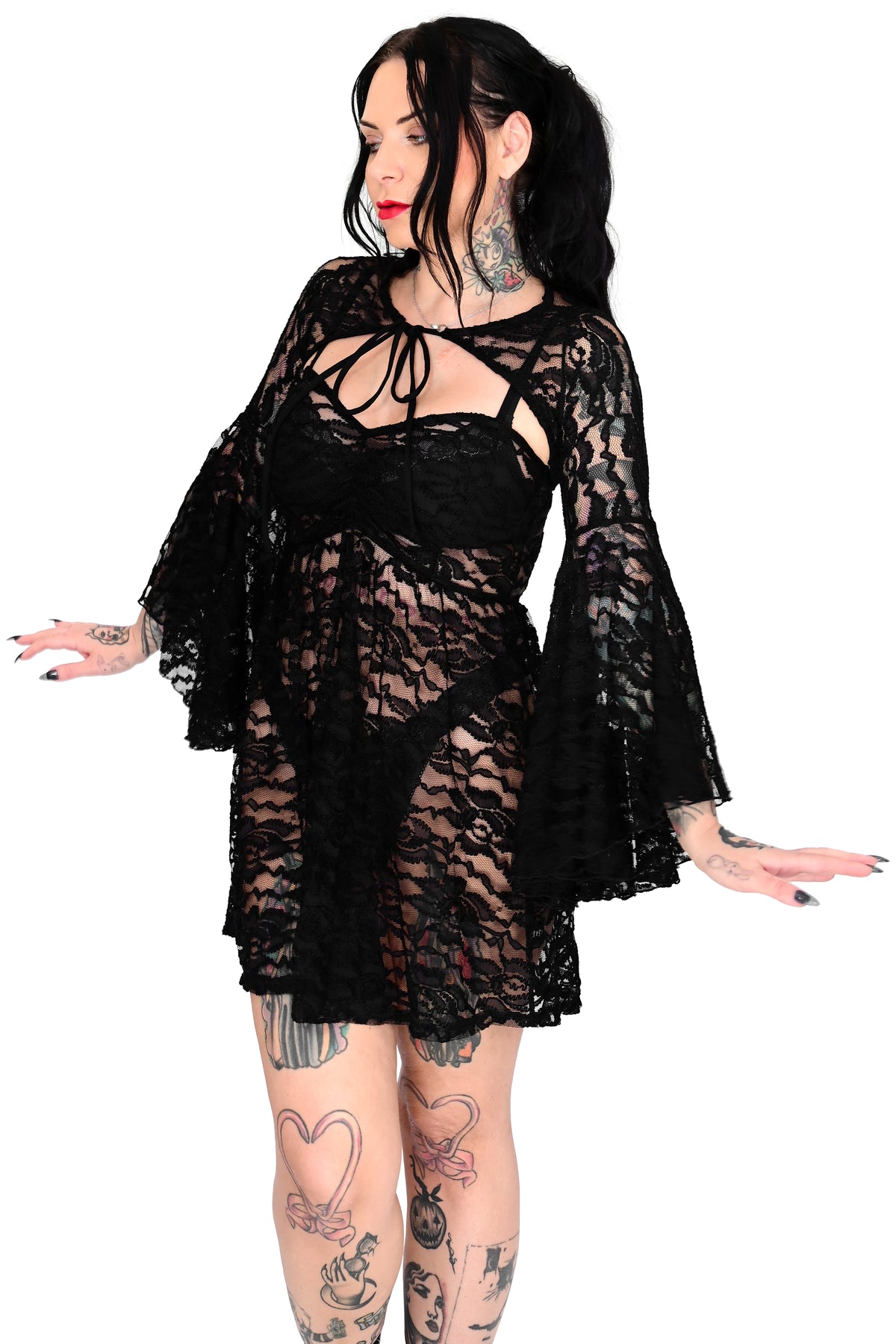 sheer lace babydoll dress with spaghetti straps