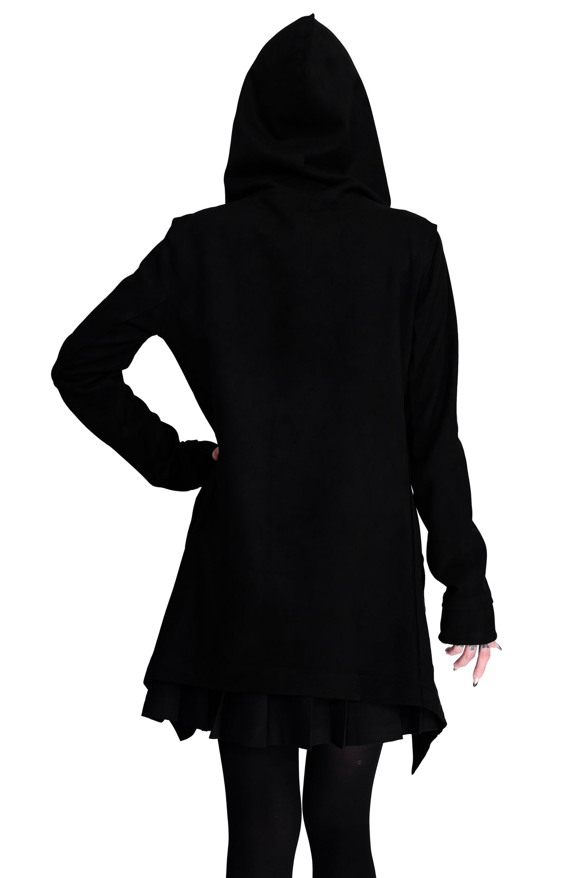 black faux suede hooded jacket