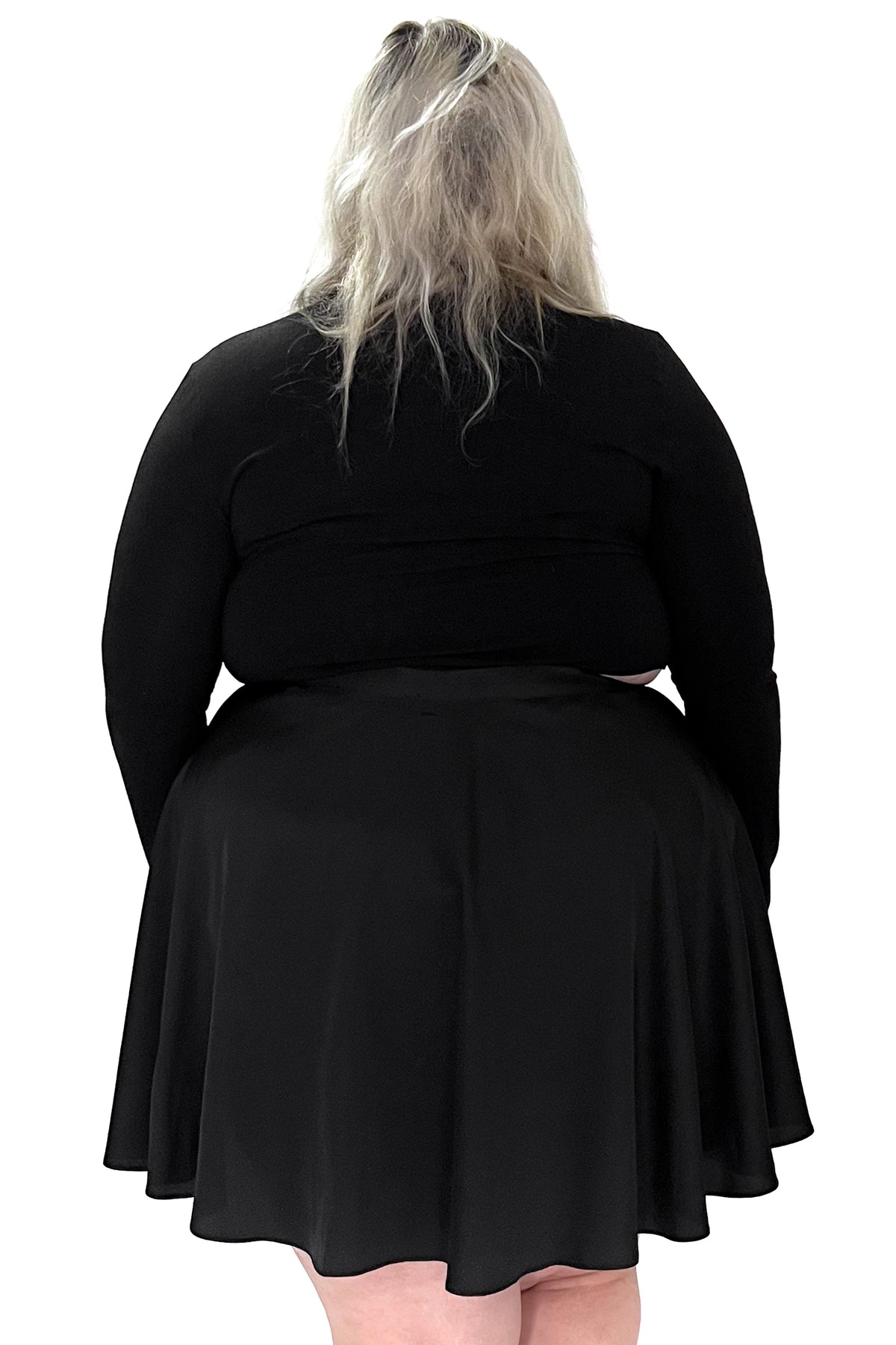short black satin wrap skirt with adjustable waist ribbon tie