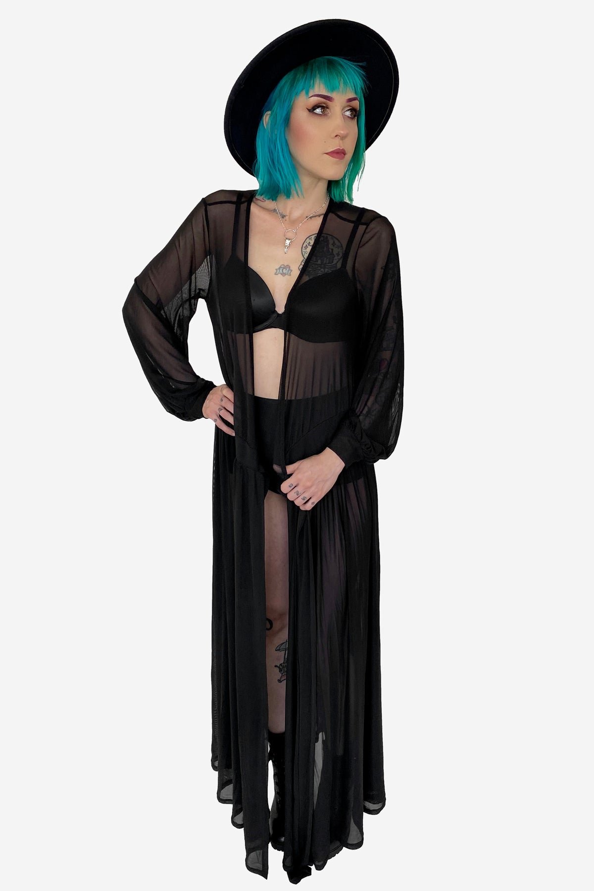 long sleeve mesh maxi dress