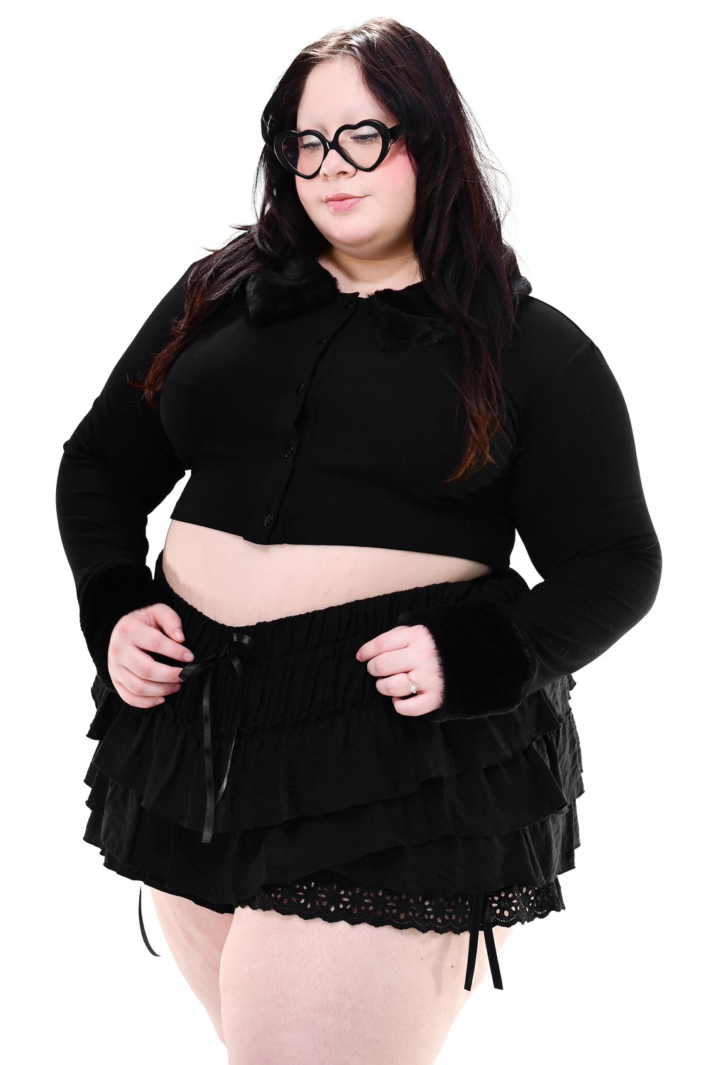 Black/Red Striped Crepe Long Bloomers main image 1