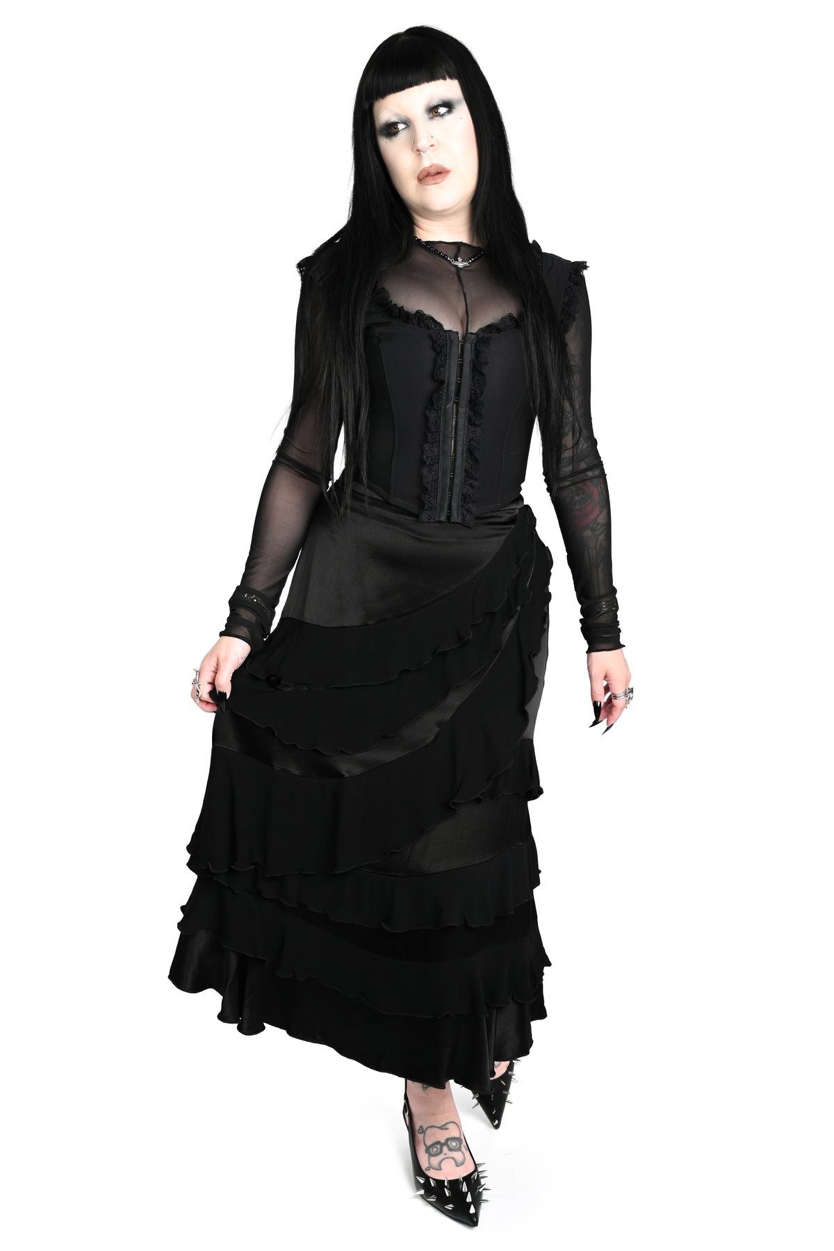 luxe maxi skirt made of a high quality satin and tiered viscose ruffles.