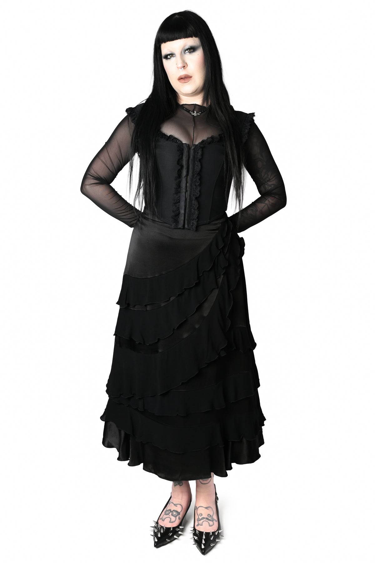 luxe maxi skirt made of a high quality satin and tiered viscose ruffles.