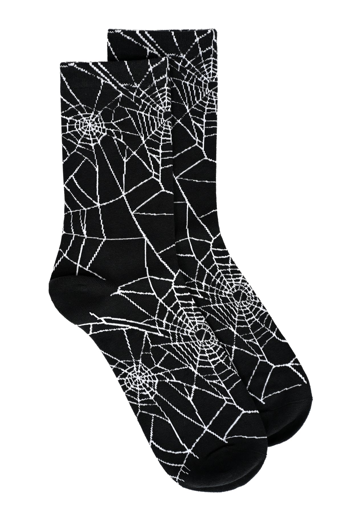 black socks with a white spiderweb design
