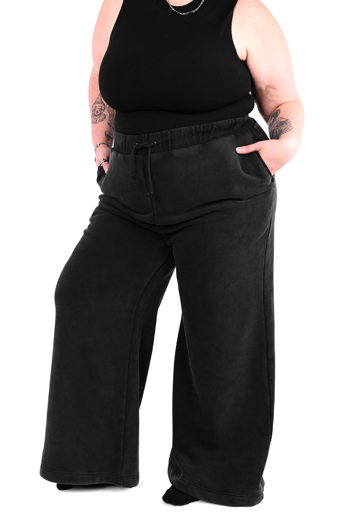 wide leg mineral wash fleece sweatpants