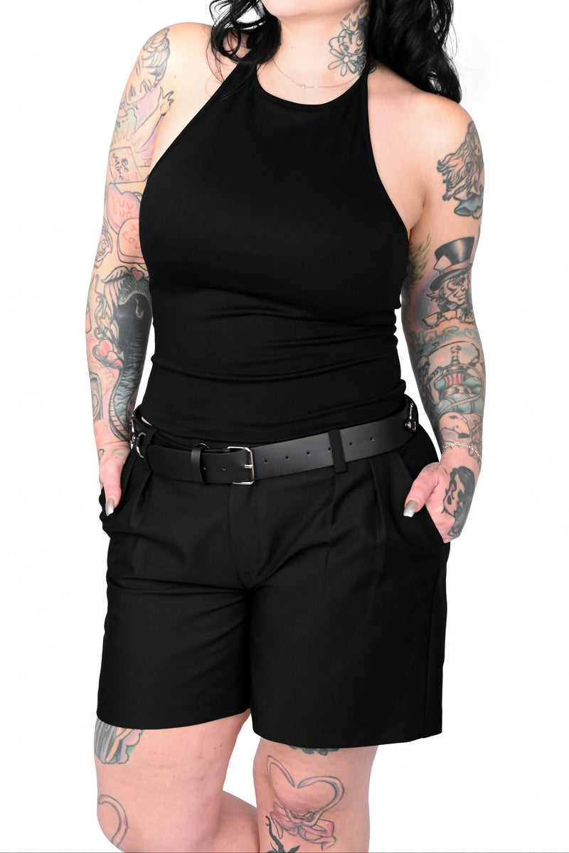 black long line shorts