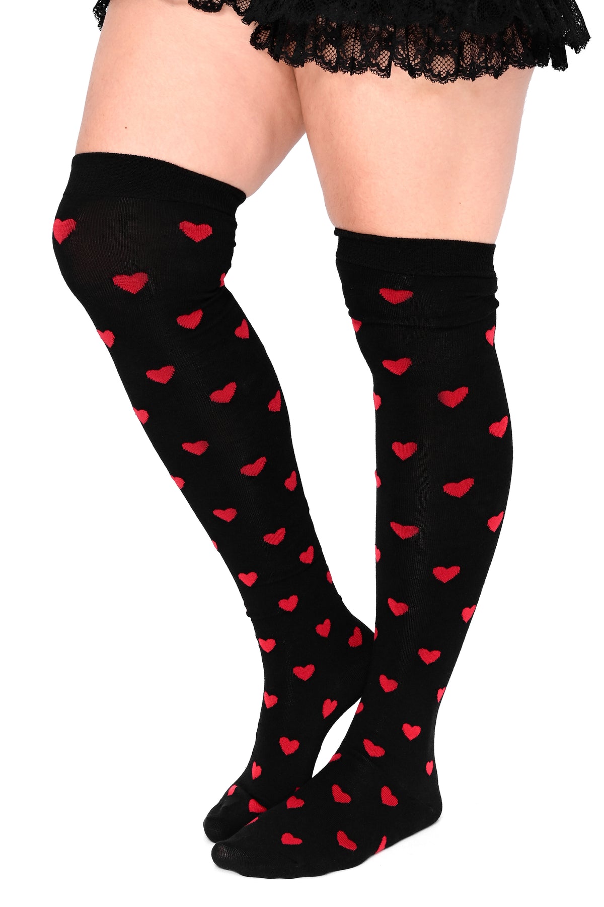 Be My Valentine Over Knee Socks - Red Hearts