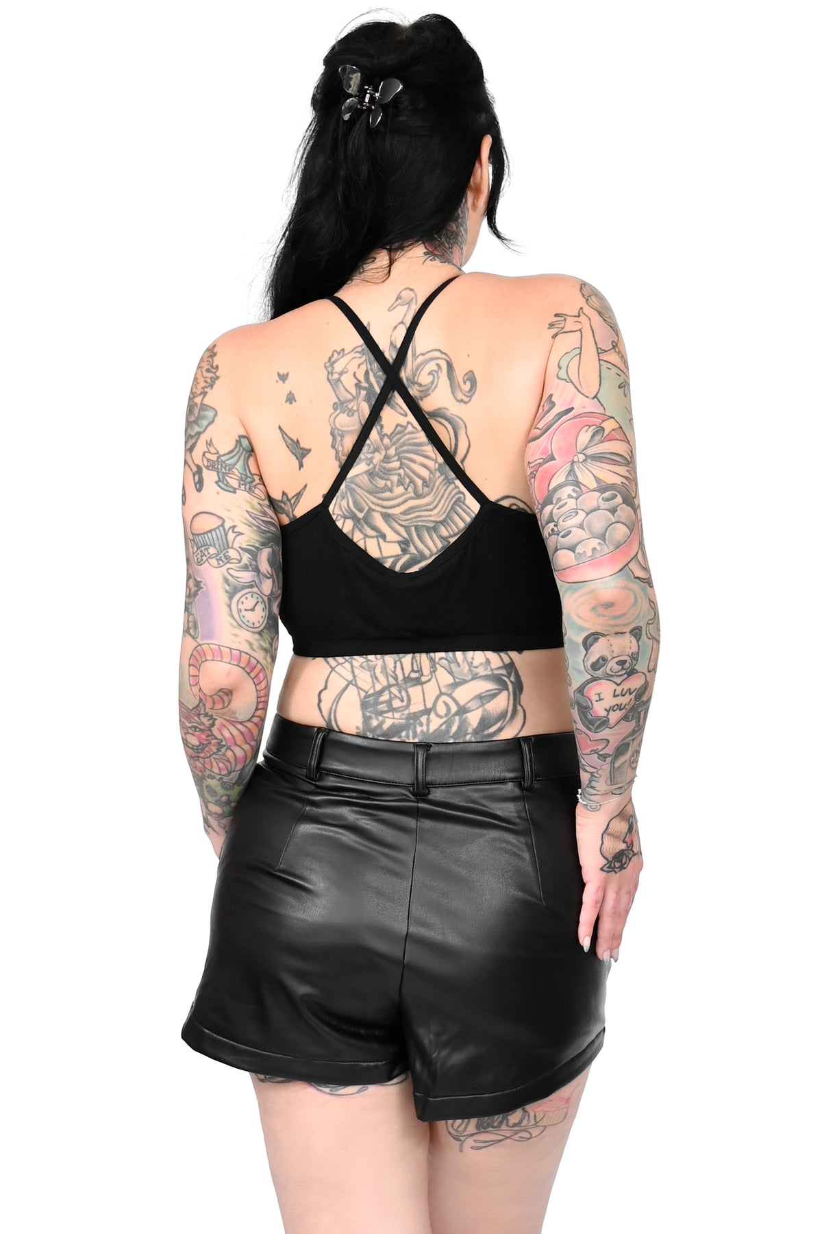 English Factory High-Waisted Faux Leather Shorts