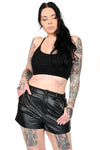 black faux leather shorts
