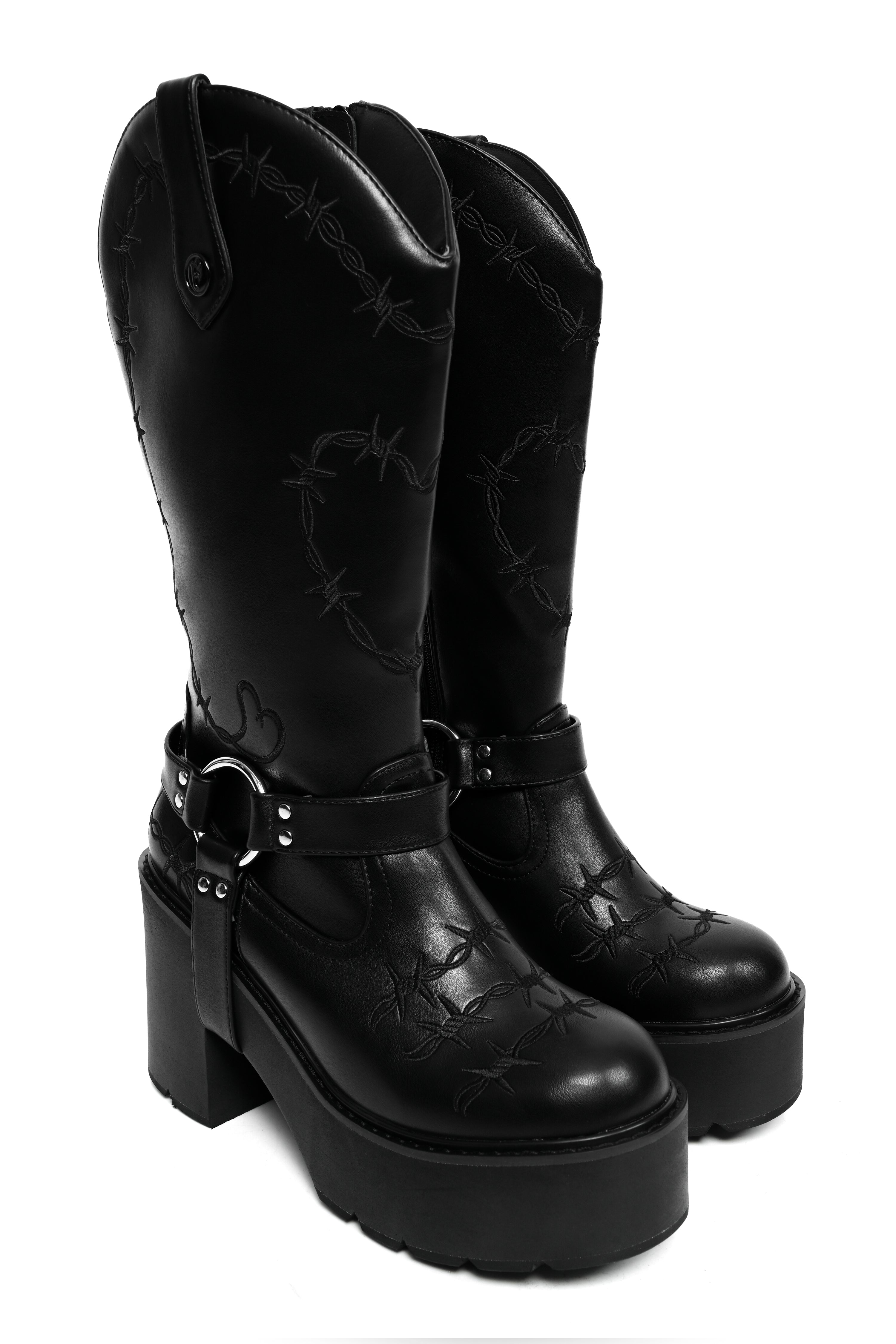 Barbed Wire Platform Cowboy Boots (Wide Calf Friendly) – FOXBLOOD