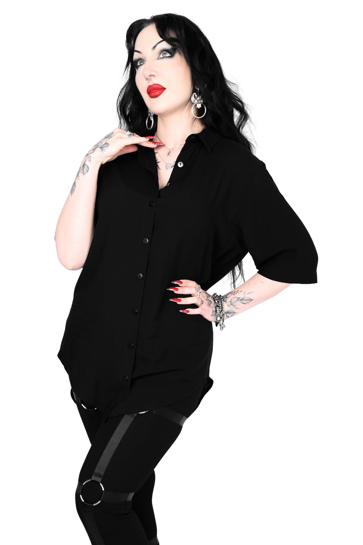 Short Sleeve Memphis Oversized Shirt - Solid Black