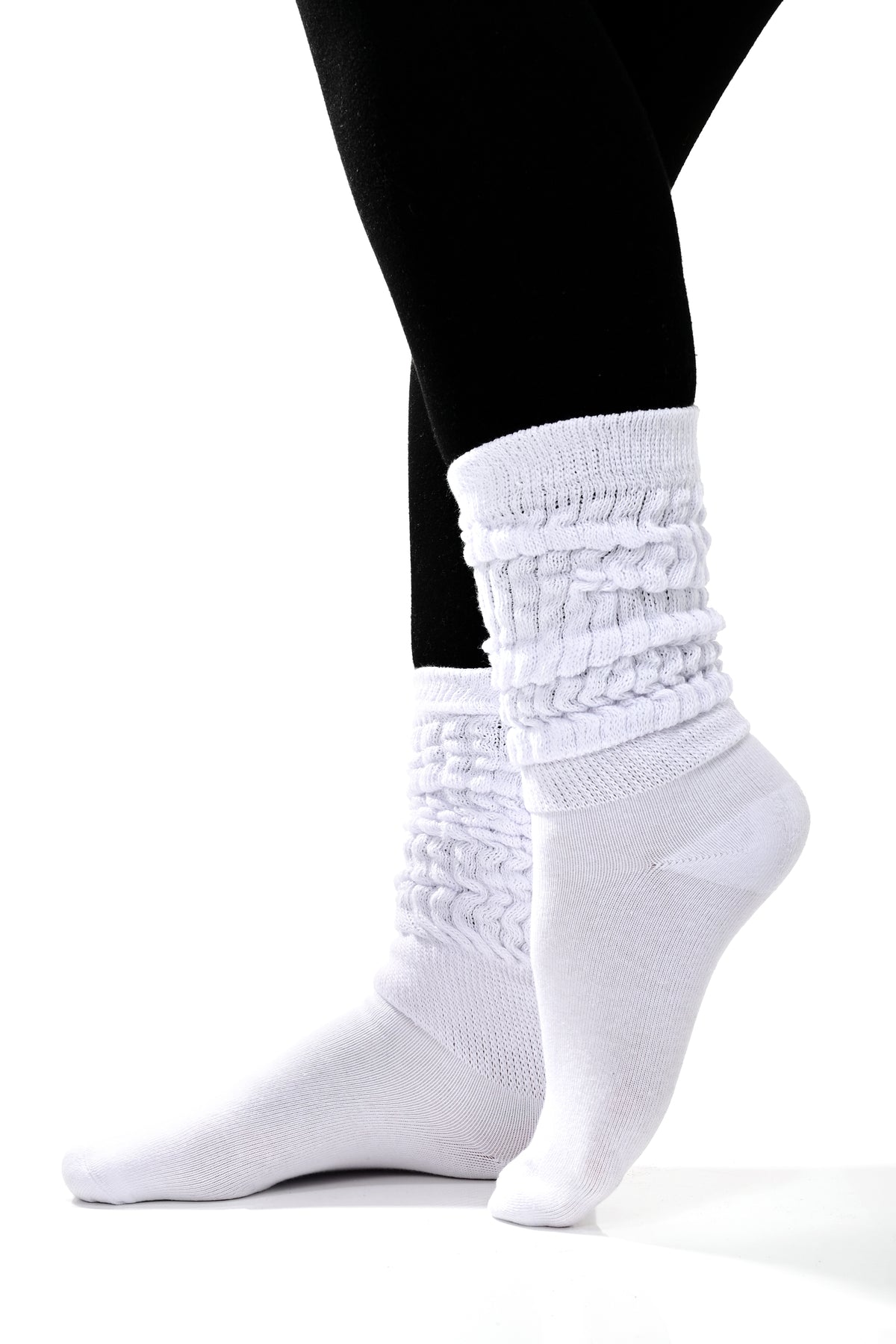 white scrunch socks on a foot