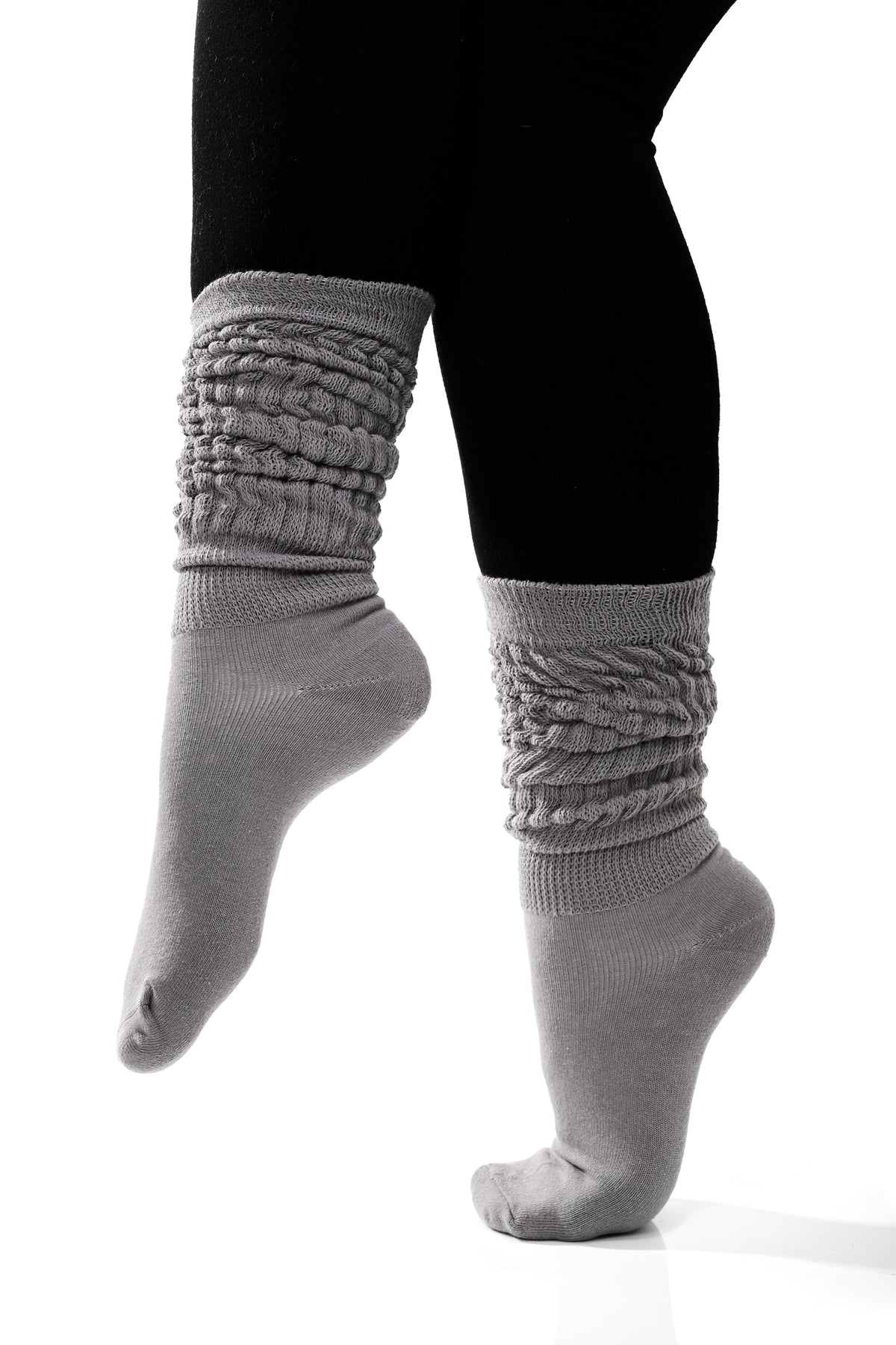 grey scrunch socks on a foot