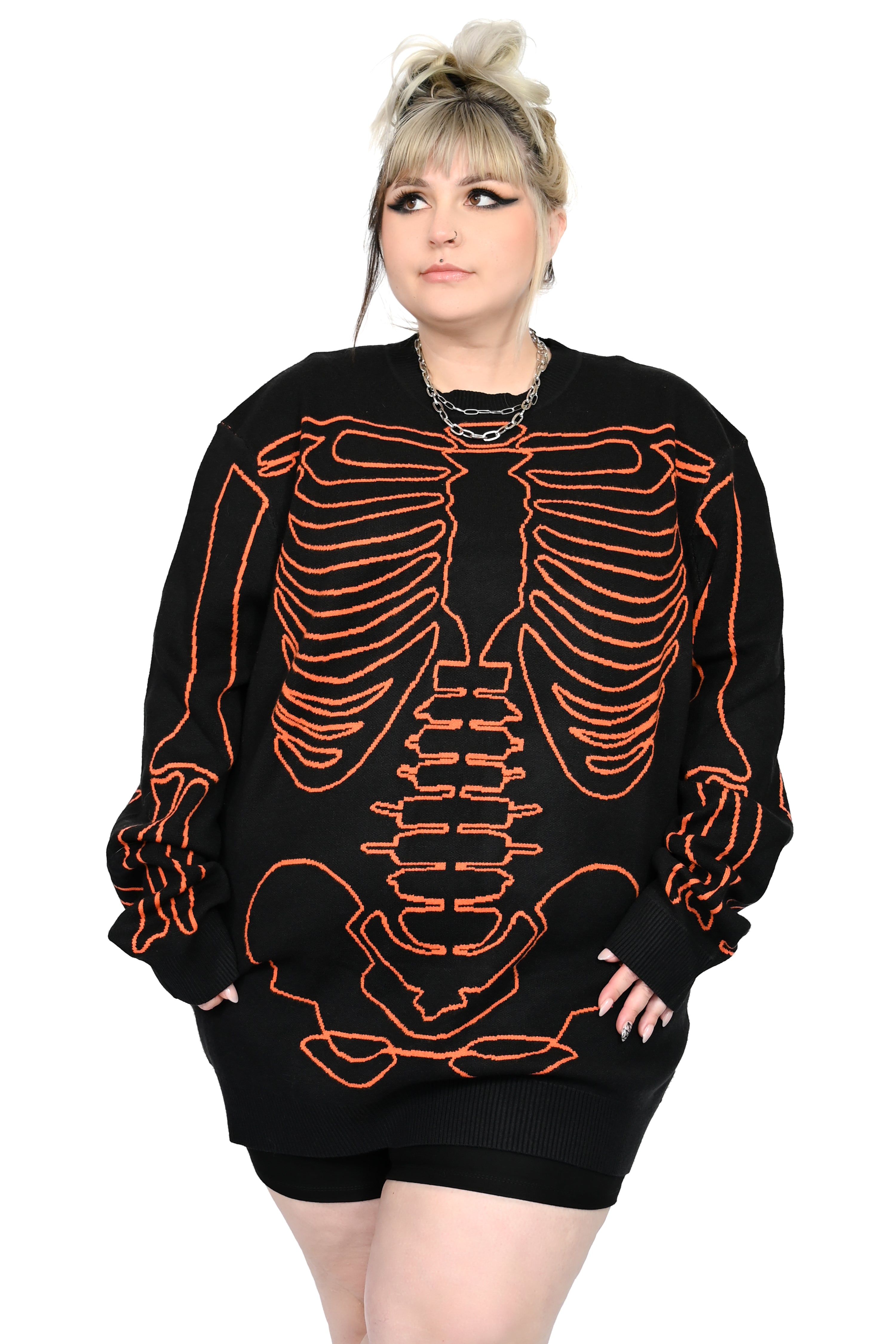 All Bones Skeleton Sweater Orange No Restock FOXBLOOD