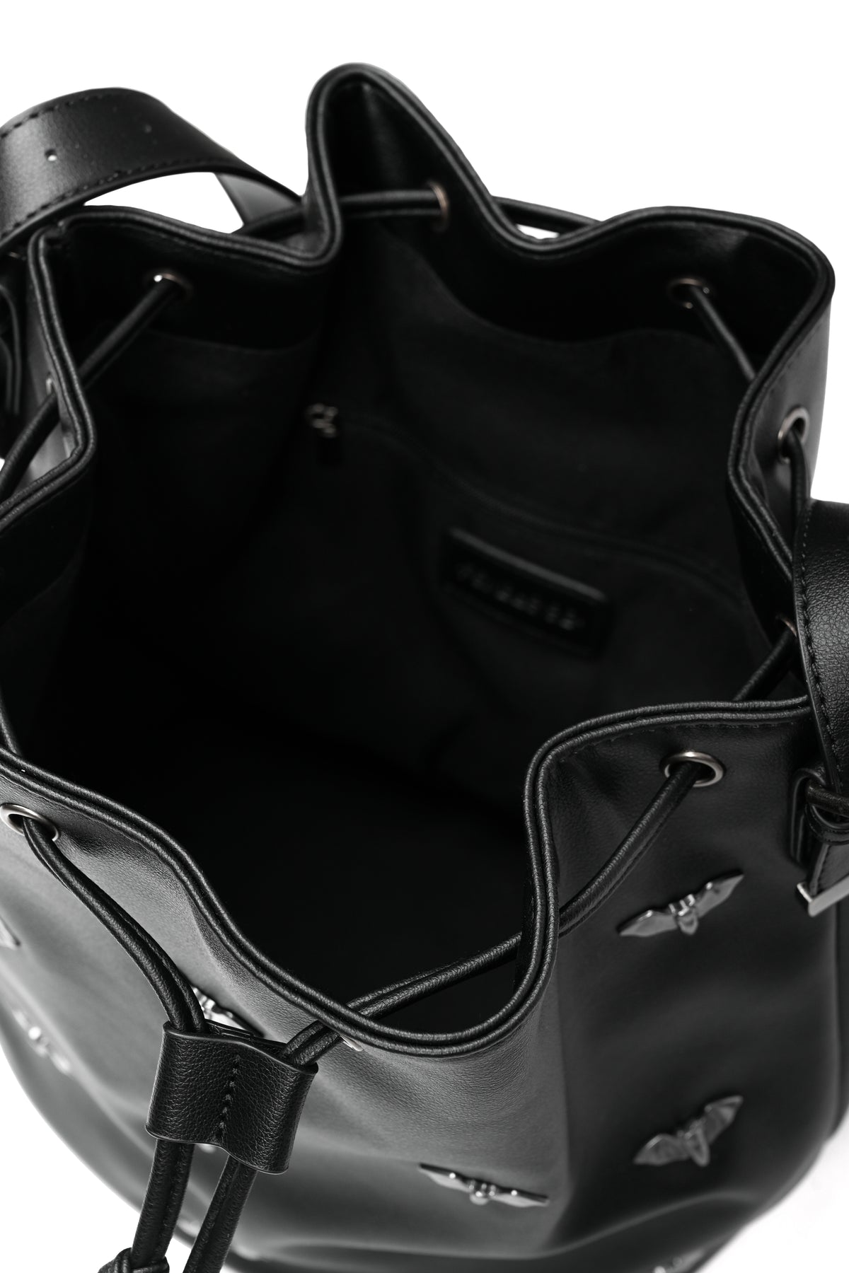 bucket bag with bat studs all over