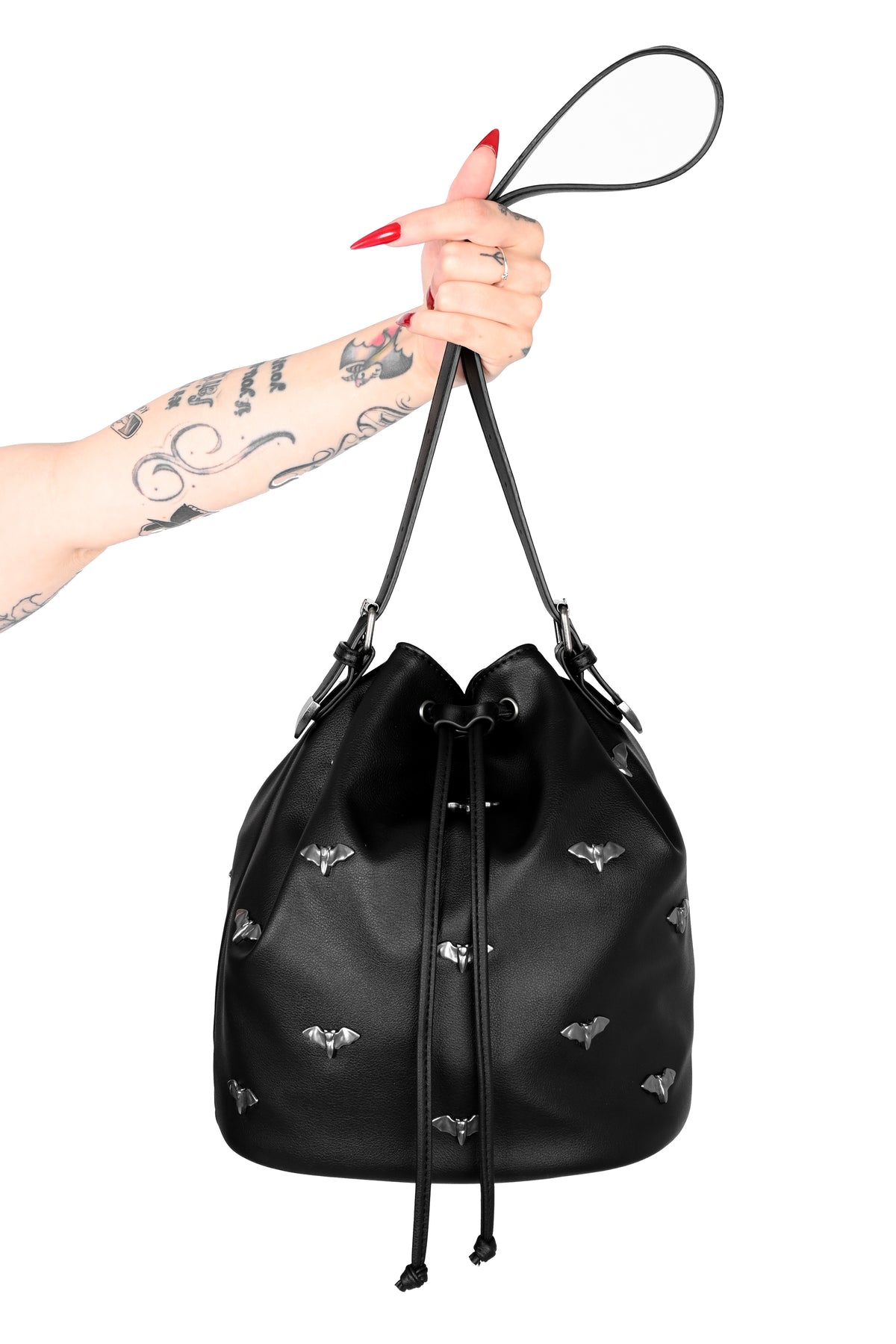 bucket bag with bat studs all over