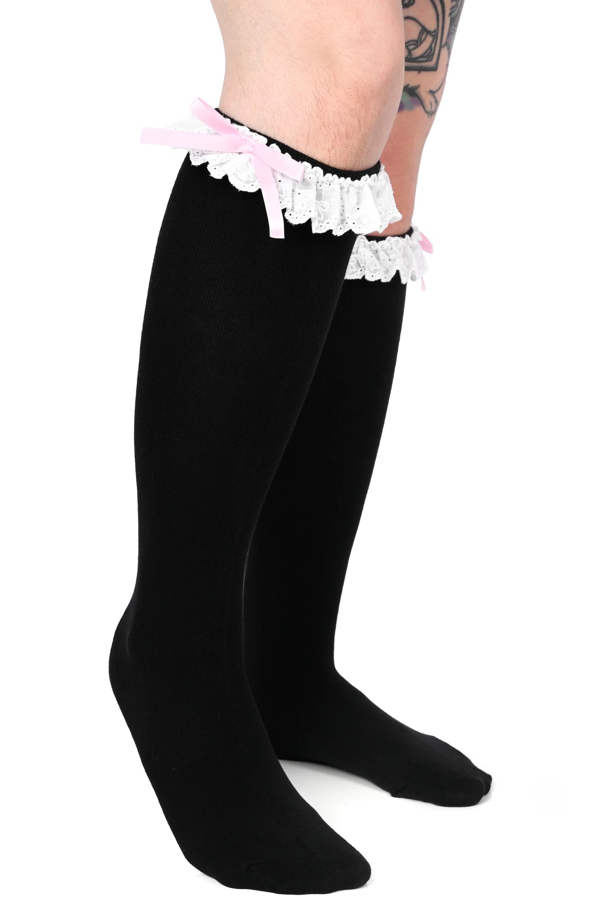 Marie Knee High Ruffle Socks - Black