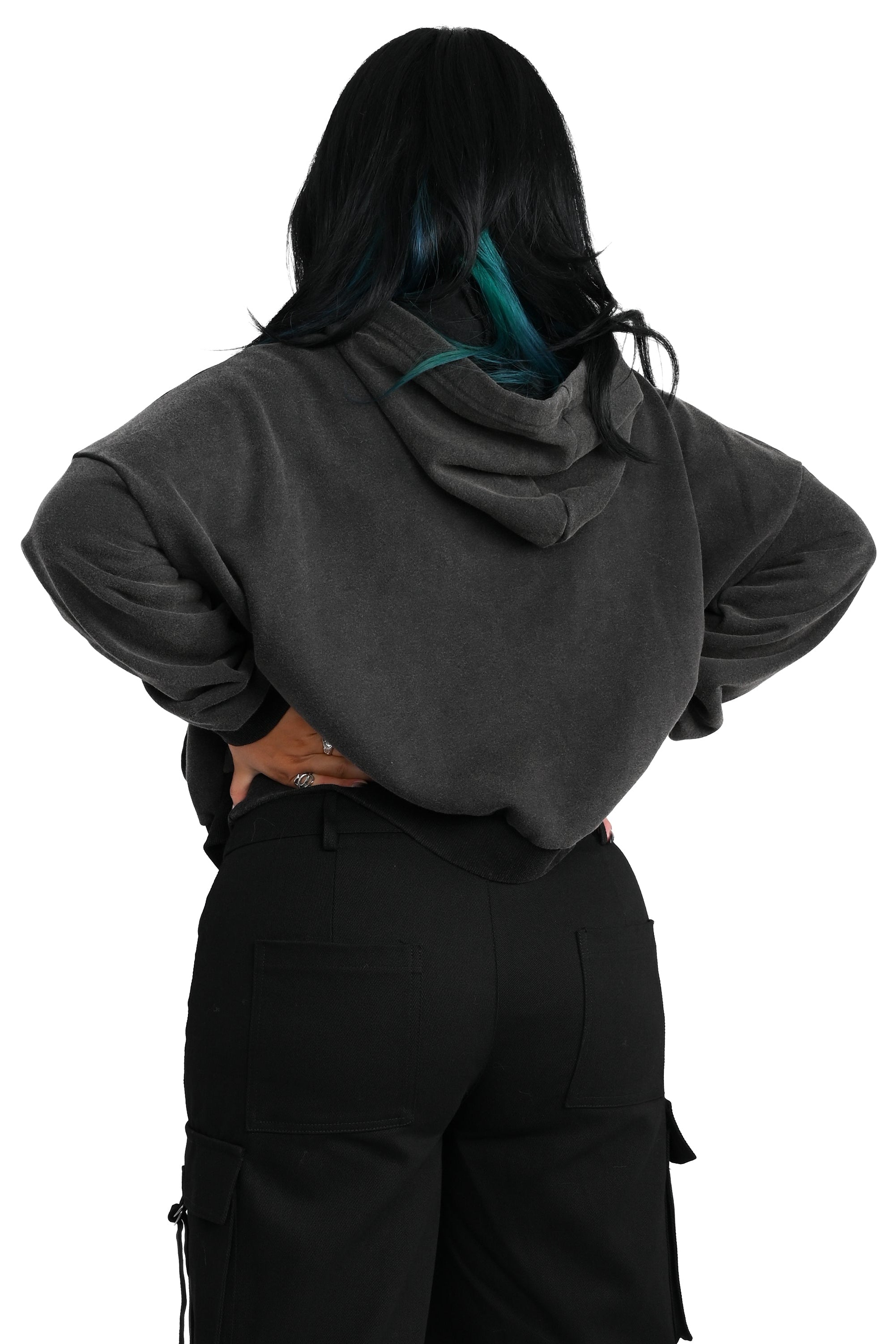 Oversized FOXBLOOD Crop Hoodie - Vintage Black