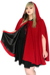 red hooded cape with front ties and black satin lining