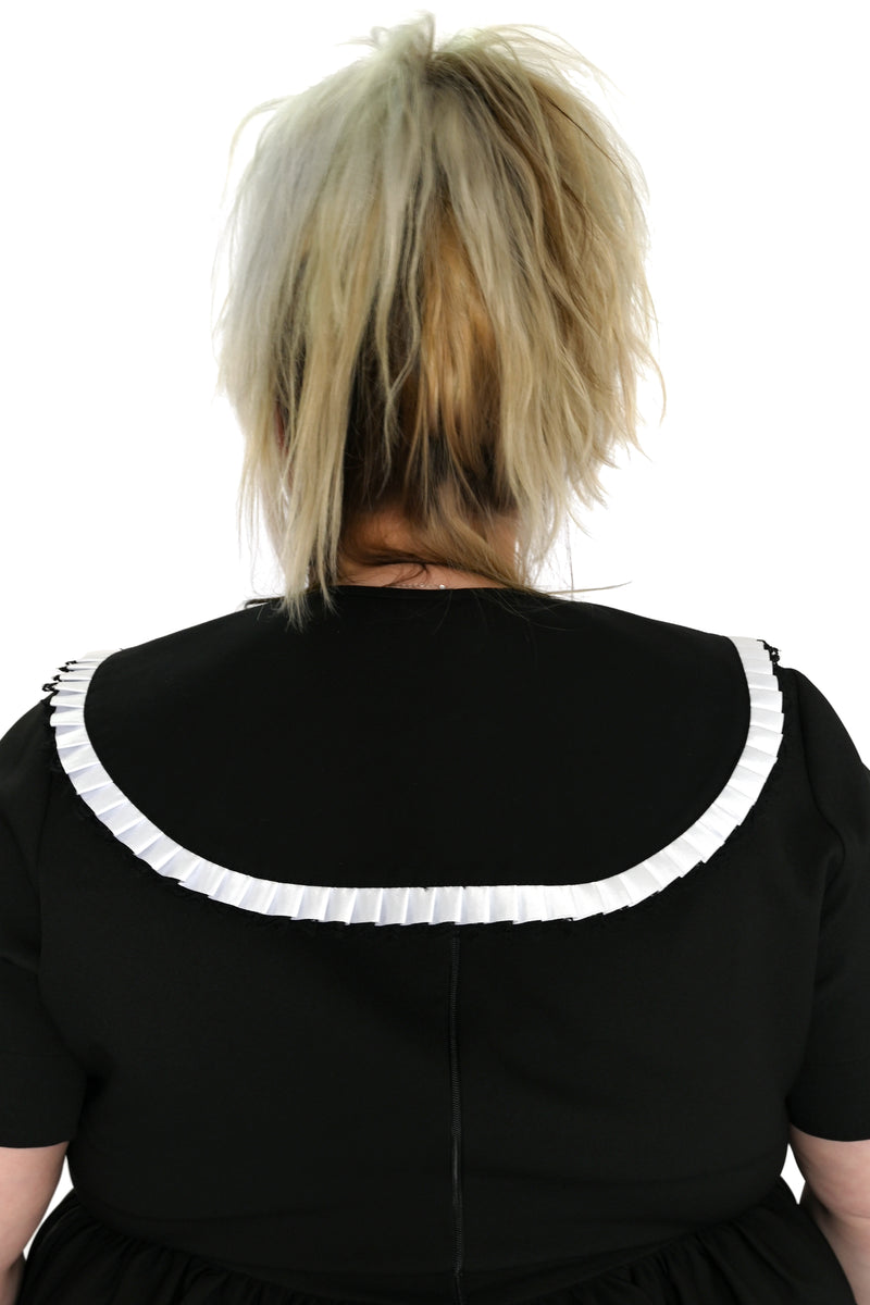 black detachable collar with white ribbon trim and ties