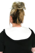 white detachable collar with black ribbon trim and tie