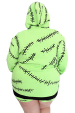 glow in the dark green hoodie with black stitches pattern