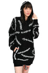 black hoodie with white glow in the dark stitch pattern