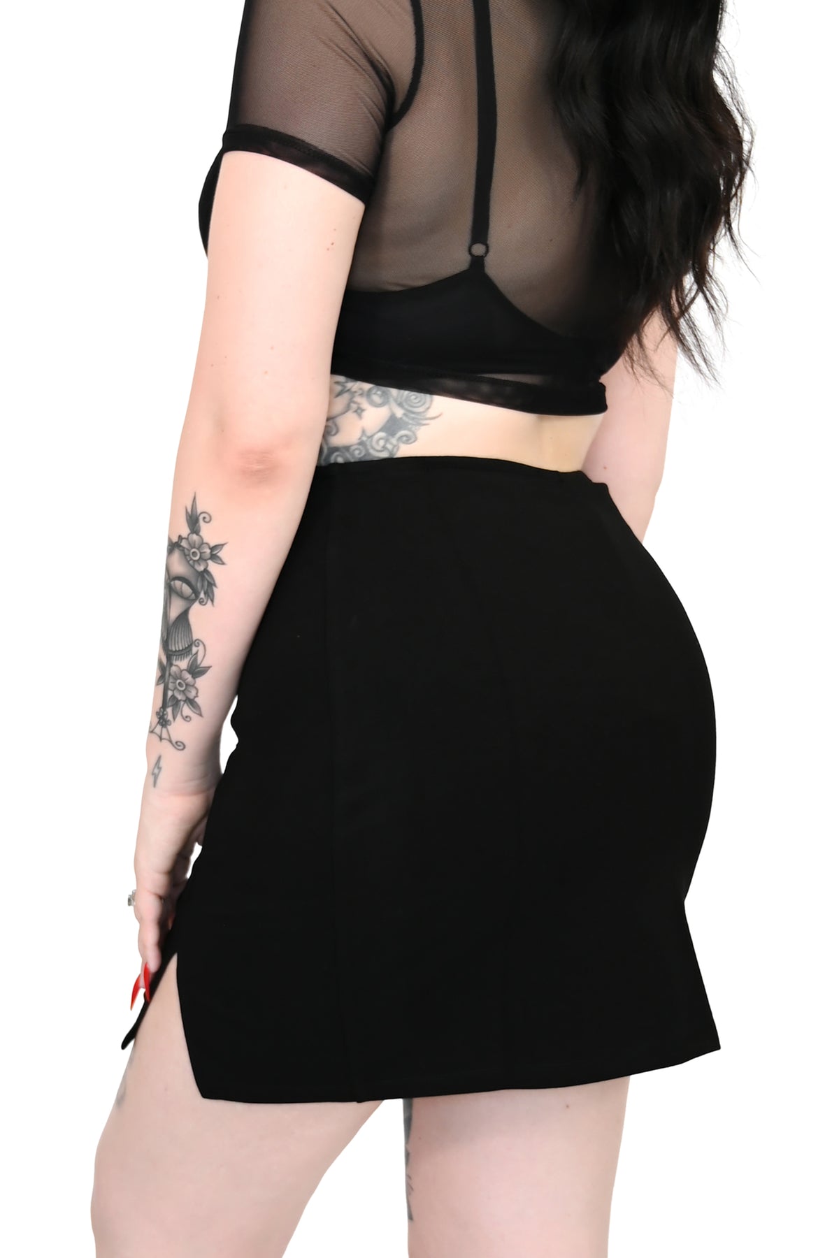 black mini skirt with side slit
