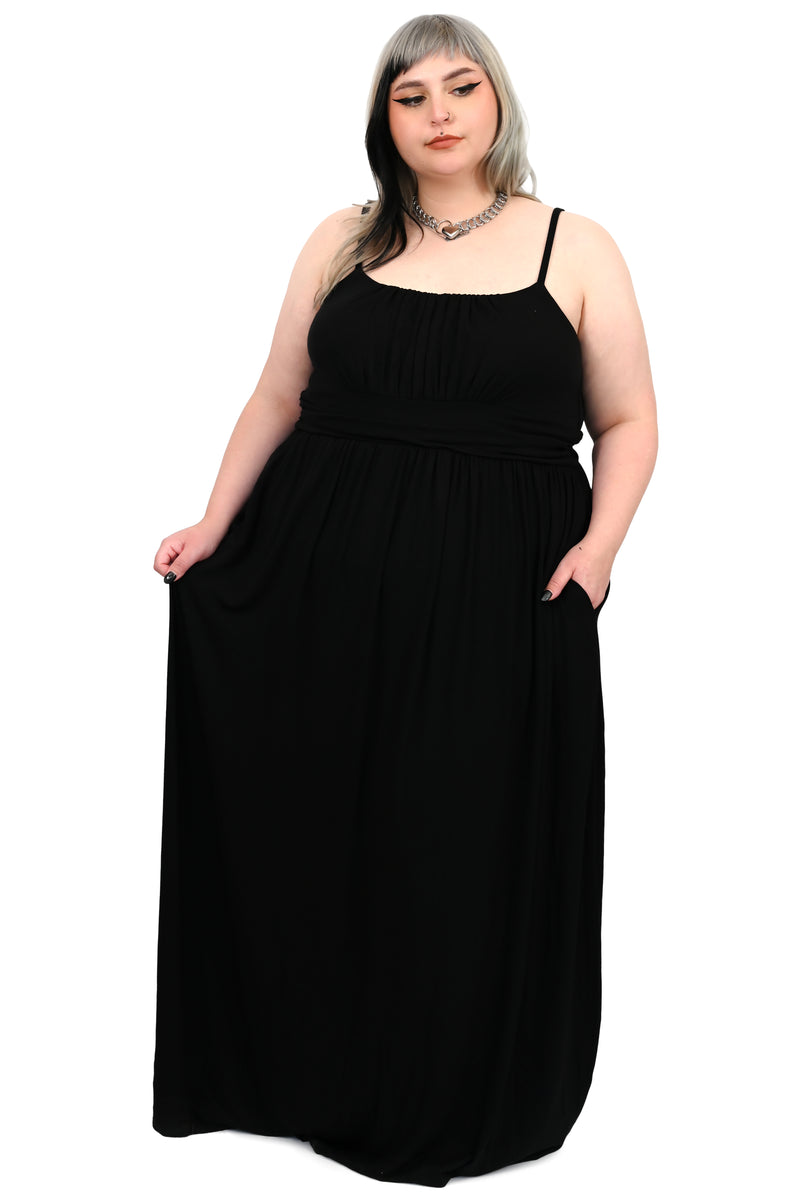black spaghetti strap maxi dress