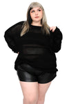 black loose knit sweater with black stripes