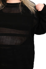 black loose knit sweater with black stripes