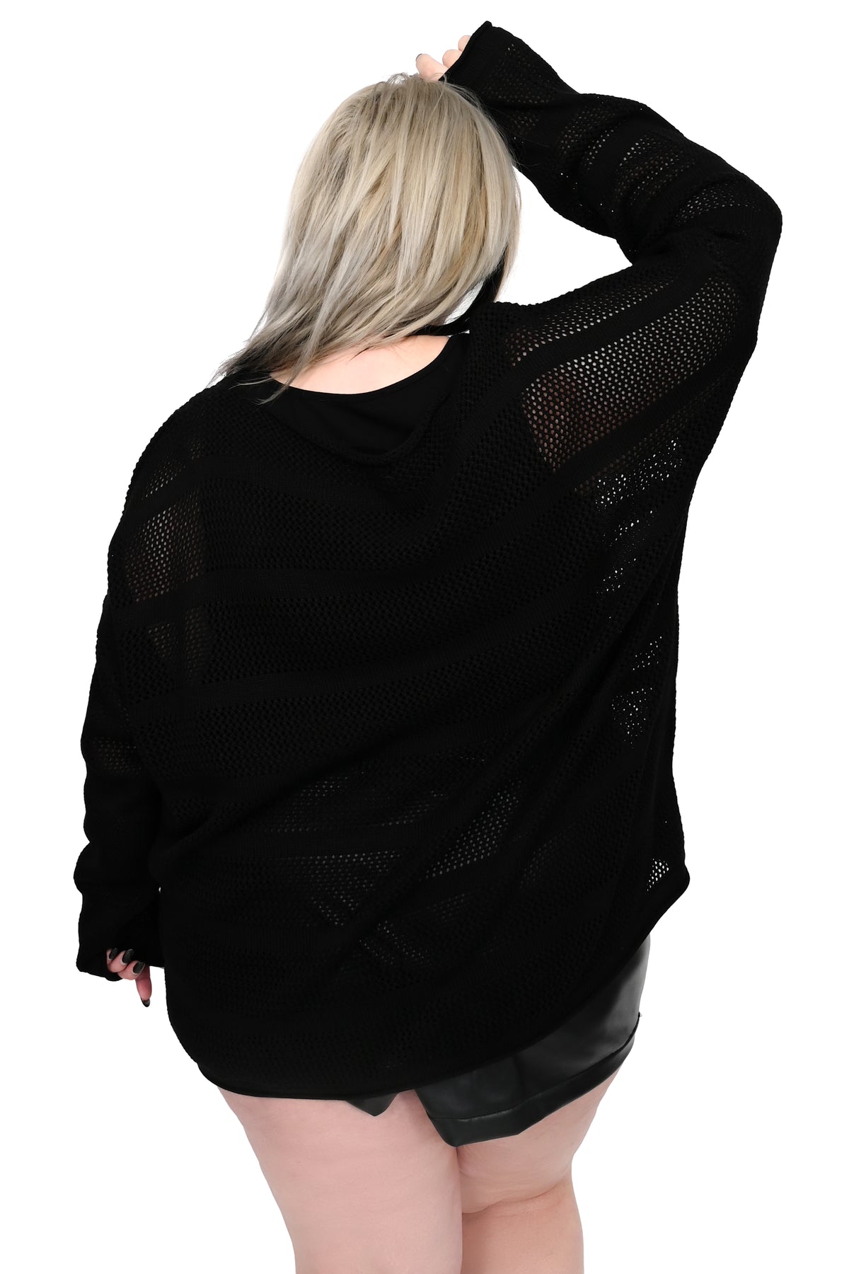 black loose knit sweater with black stripes