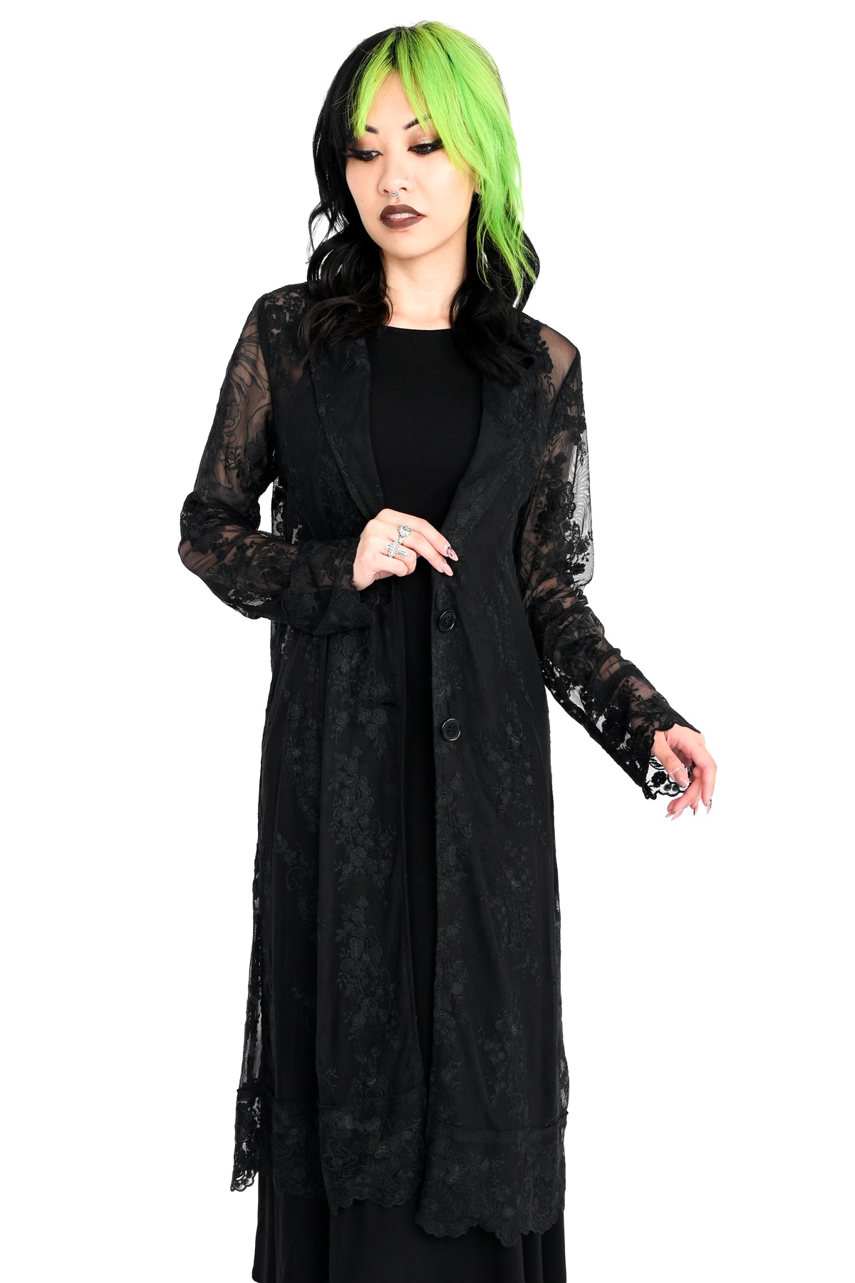 black lace trench coat