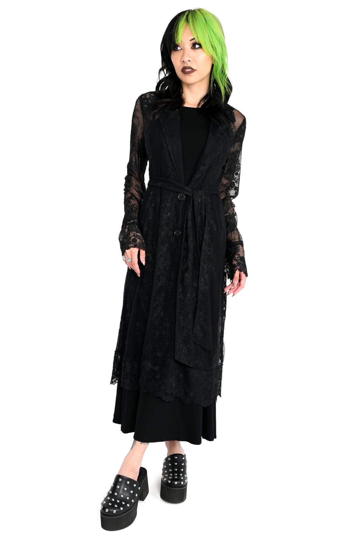 black lace trench coat
