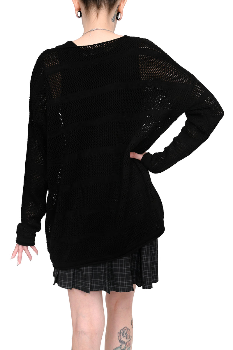 black loose knit sweater with black stripes