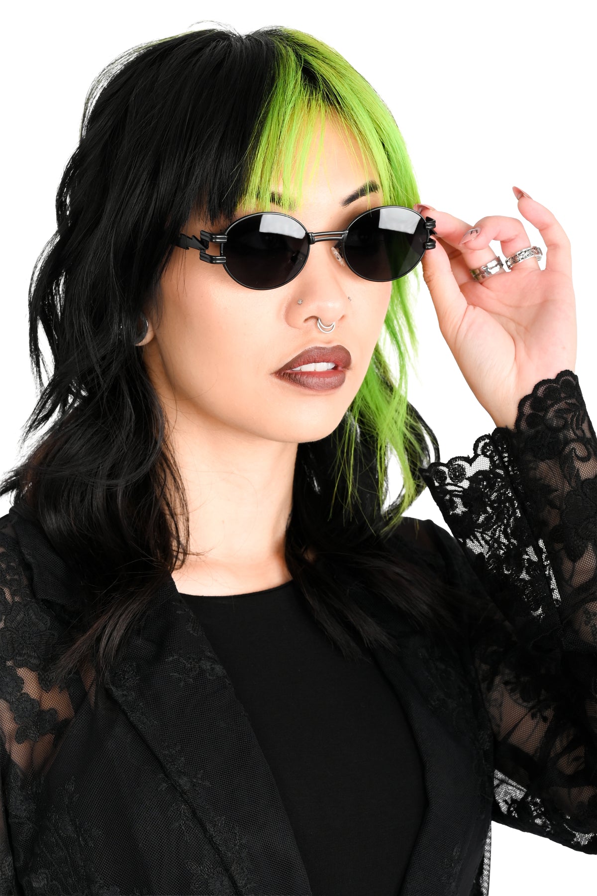 Black Lightning Round Sunglasses