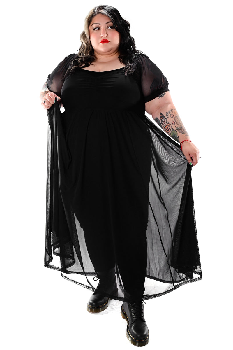 short sleeve mesh maxi dress 