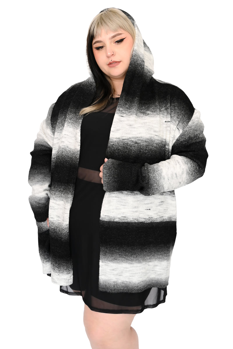 black and white gradient striped hooded sweater
