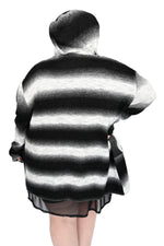 black and white gradient striped hooded sweater