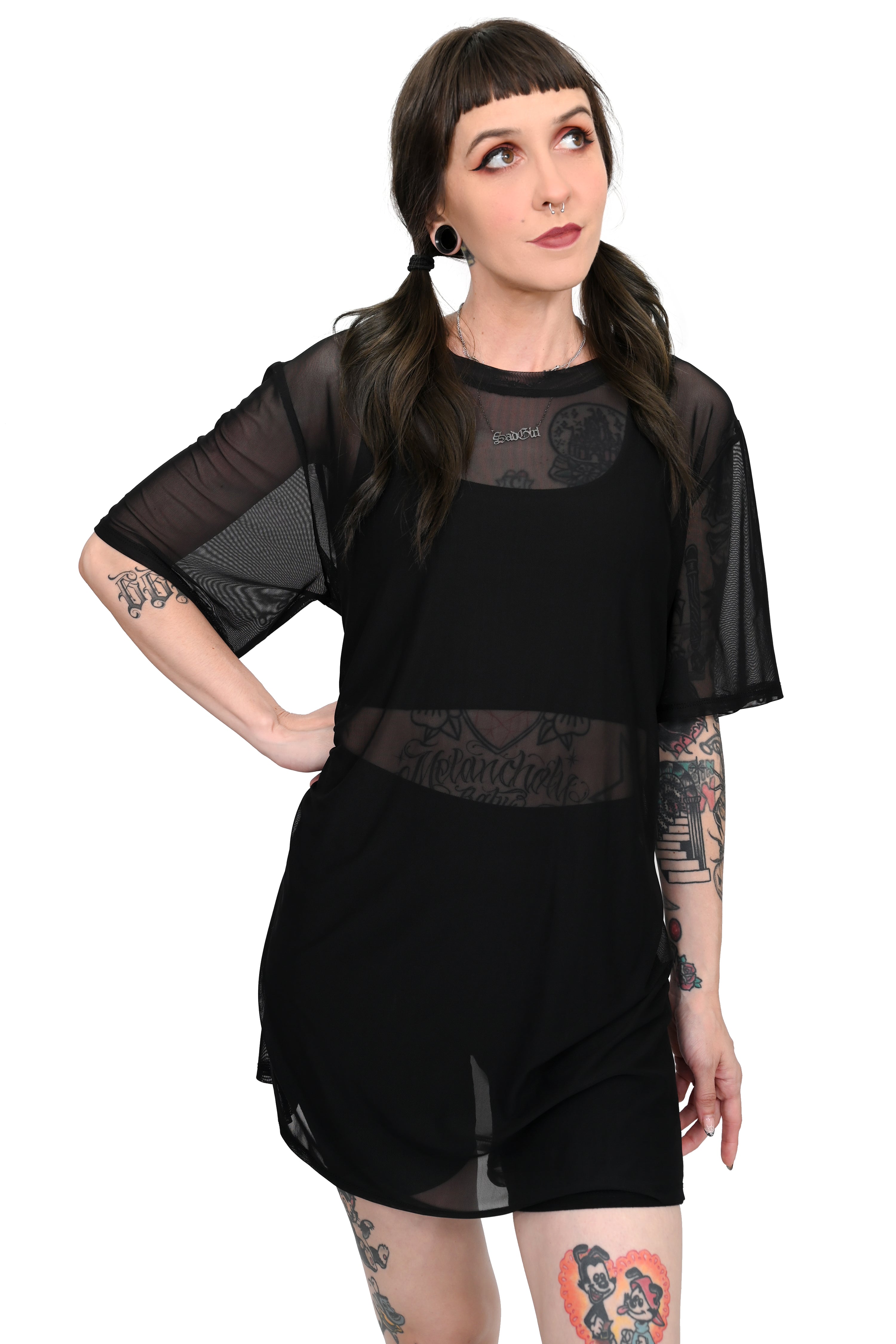 Oversized mesh shirt store dress