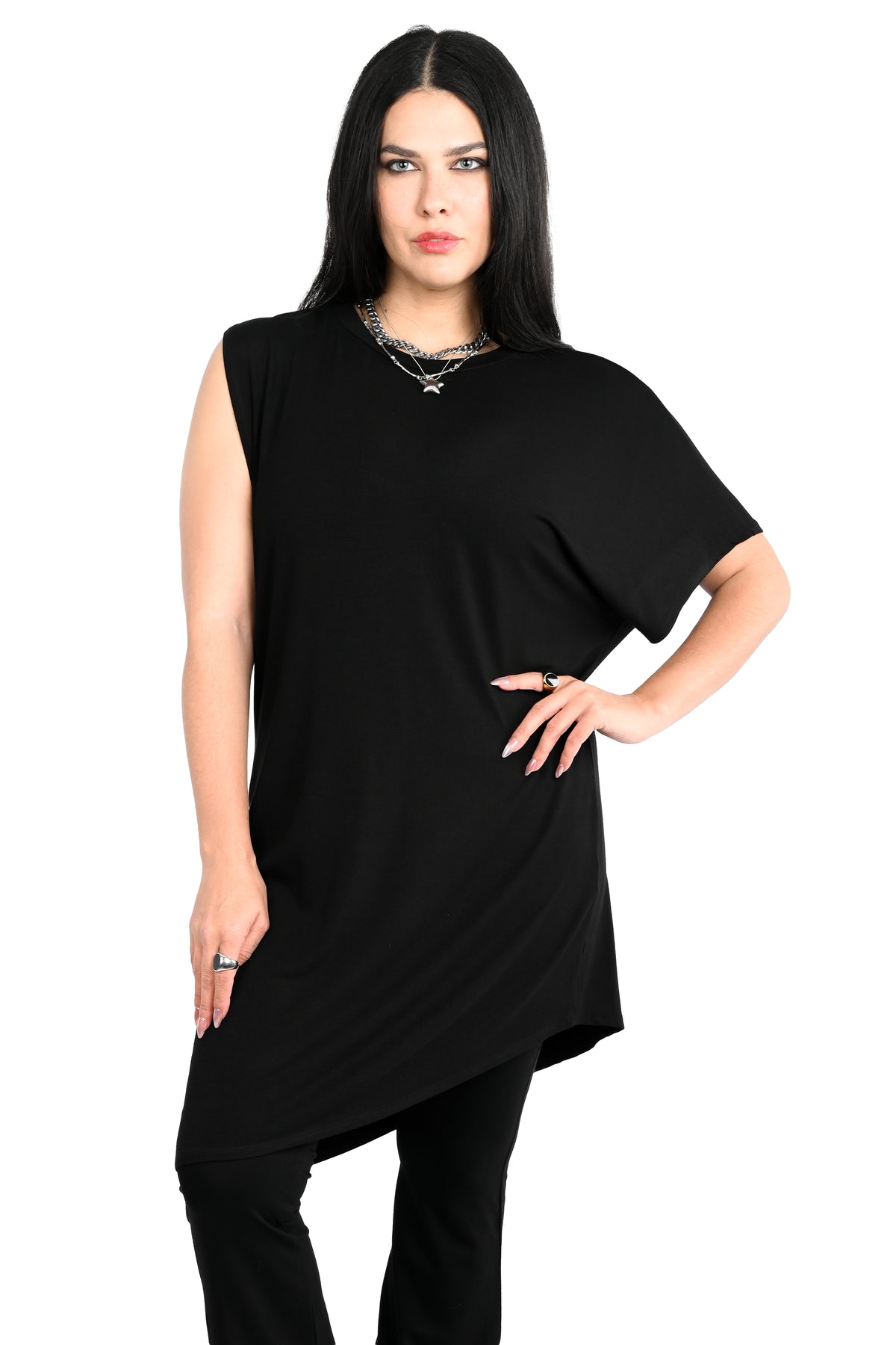 Black No.1 Asymmetrical Tunic Top