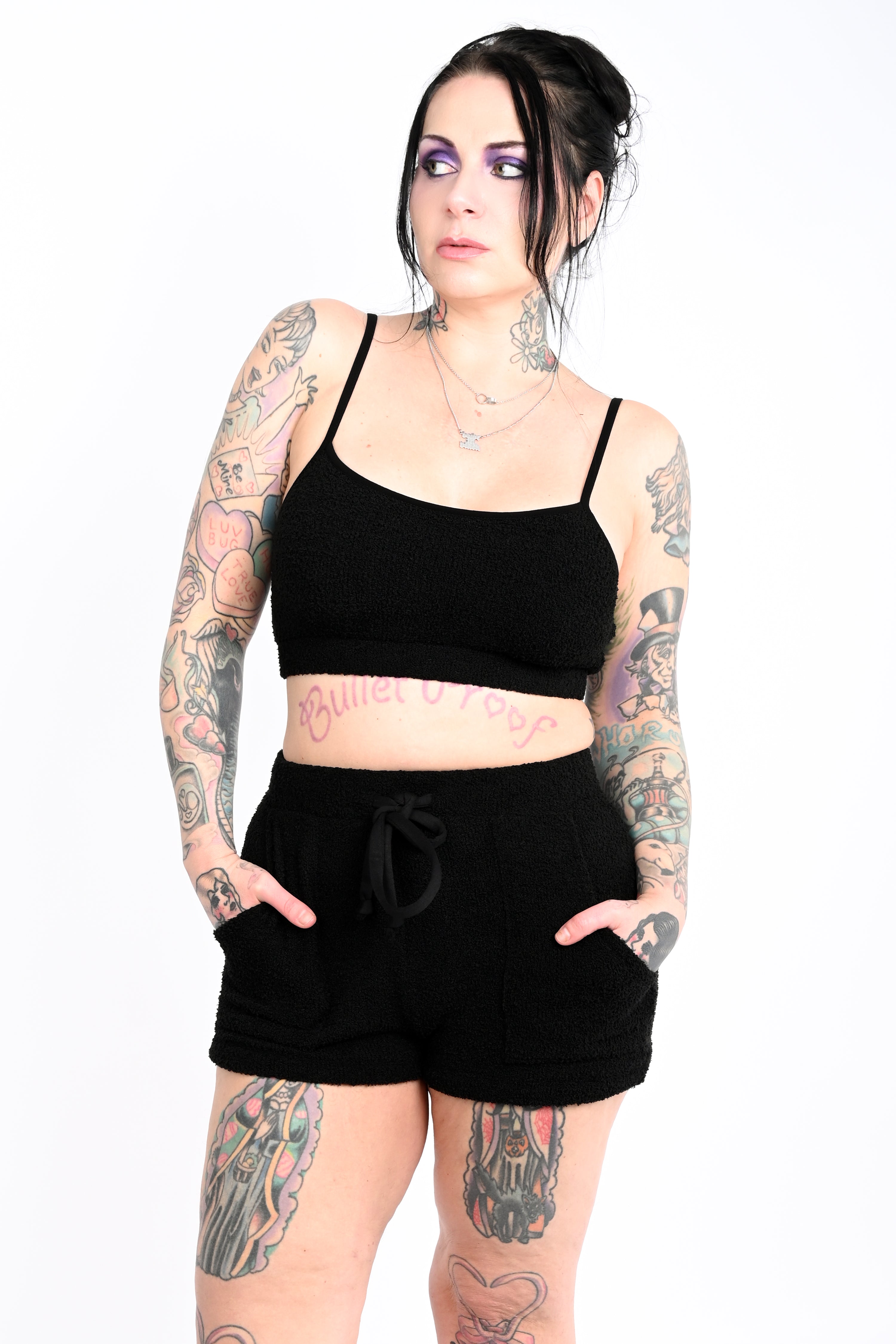 トップス Melt the lady tiny fluffy tank + tops Crop Tank Top Fluffy Shorts Casual Fuzzy Two Pieces Scoop Neck