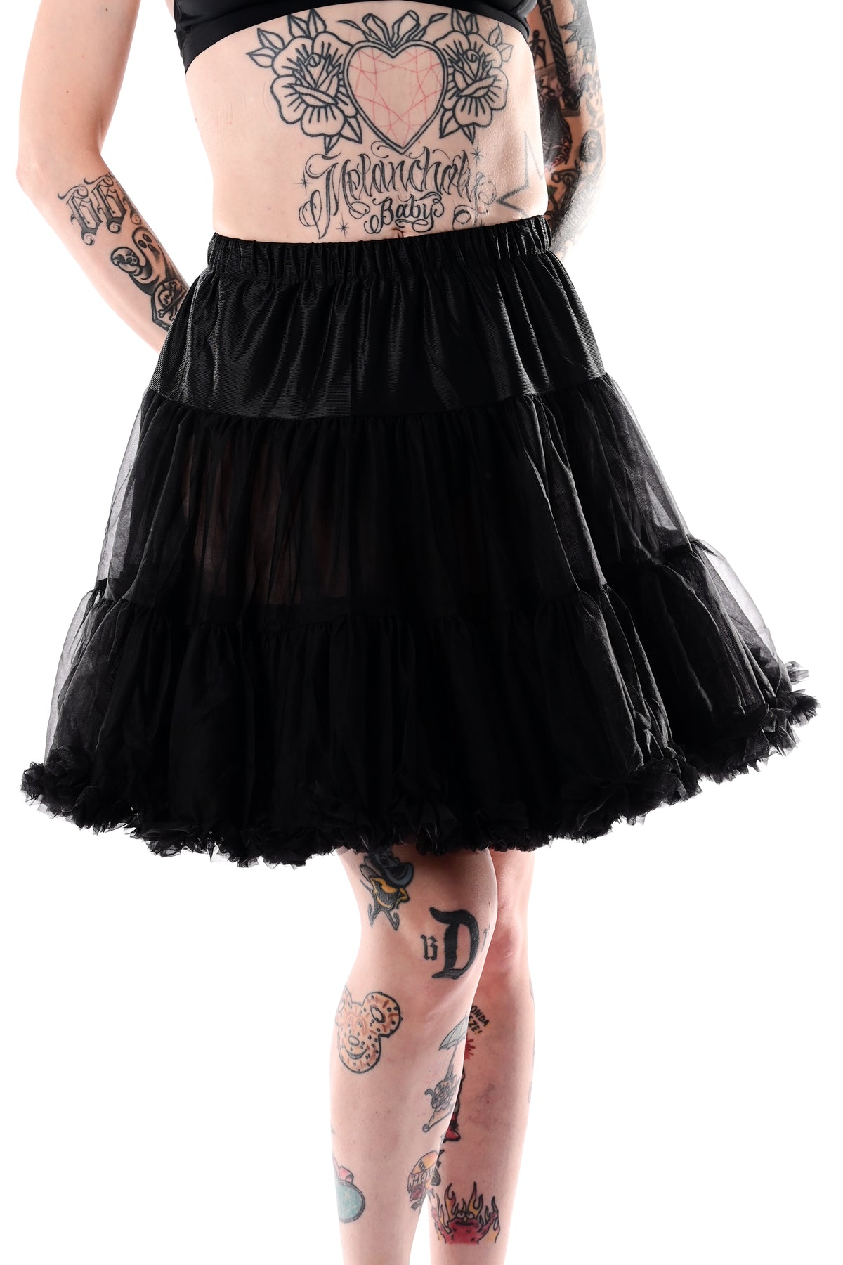 black high waisted petticoat with elastic waistband