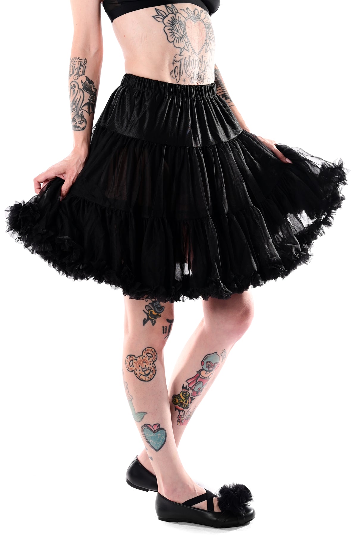 black high waisted petticoat with elastic waistband