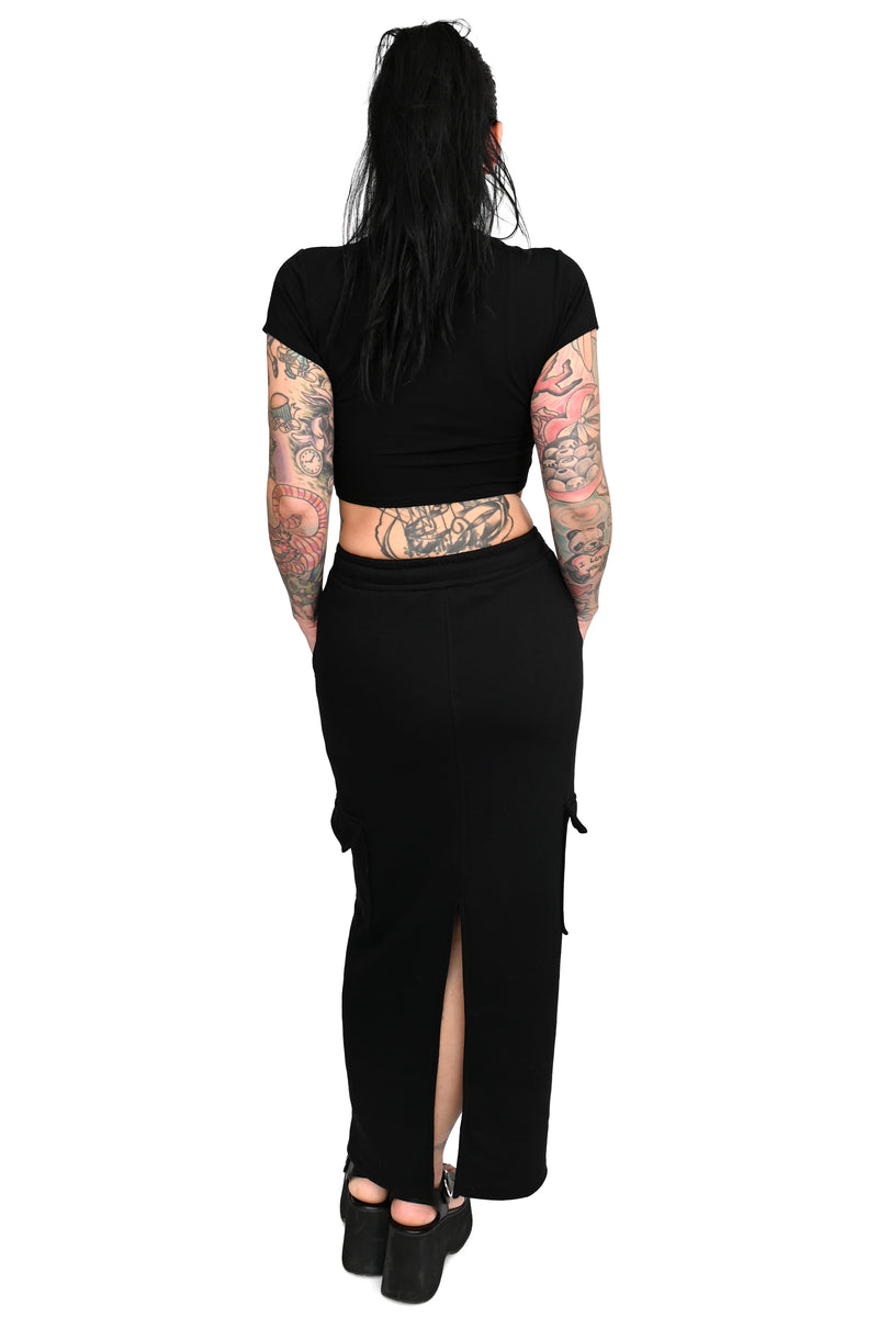 black cargo maxi skirt