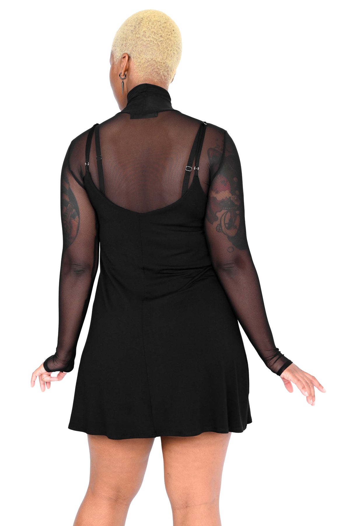 black ruched bust slip dress