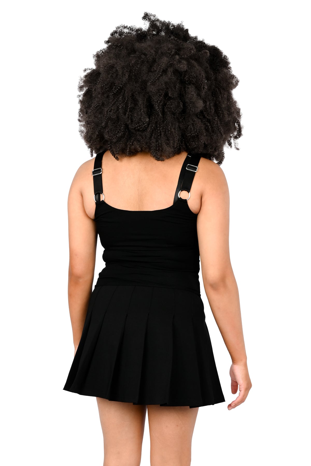 Cami tank top with adjustable garter detail on the bottom. O-ring and satin bow details.