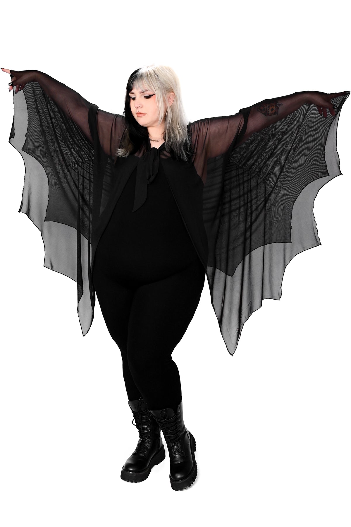 black batwing mesh cape