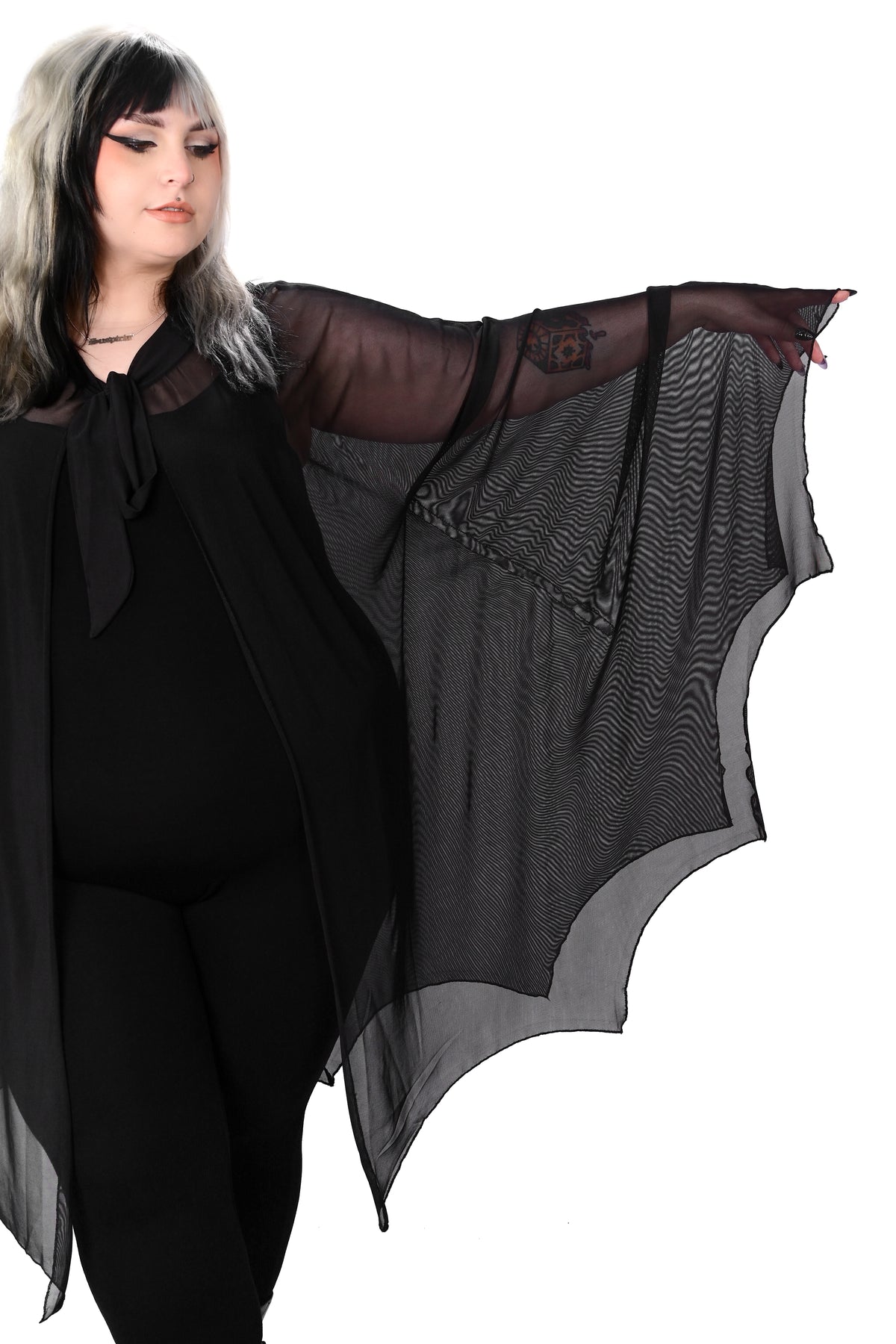 black batwing mesh cape