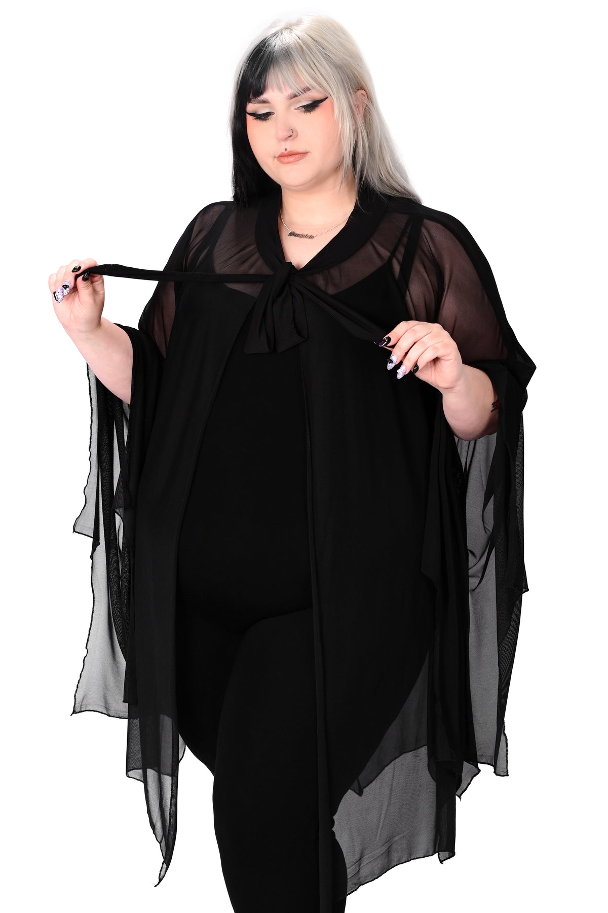 black batwing mesh cape